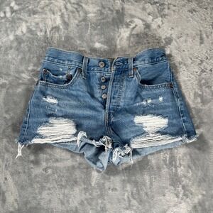 Levi Strauss 501 W26 Cut Off Denim‎ Jean Shorts Ripped Distressed Blue W26